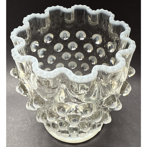 Eapg Elson Glass Opalescent Dewdrop Spooner Footed Ruffled Edge Hobnail White - Picture 11 of 12